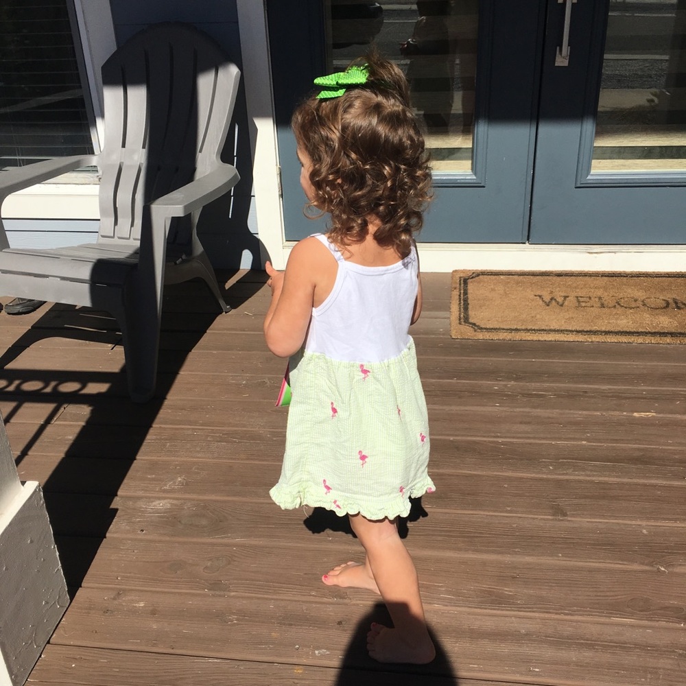 Green and pink flamingo dress
